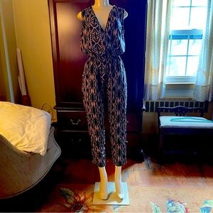 One Clothing sleeveless jumpsuit.  Cocoa and expresso.  African print.